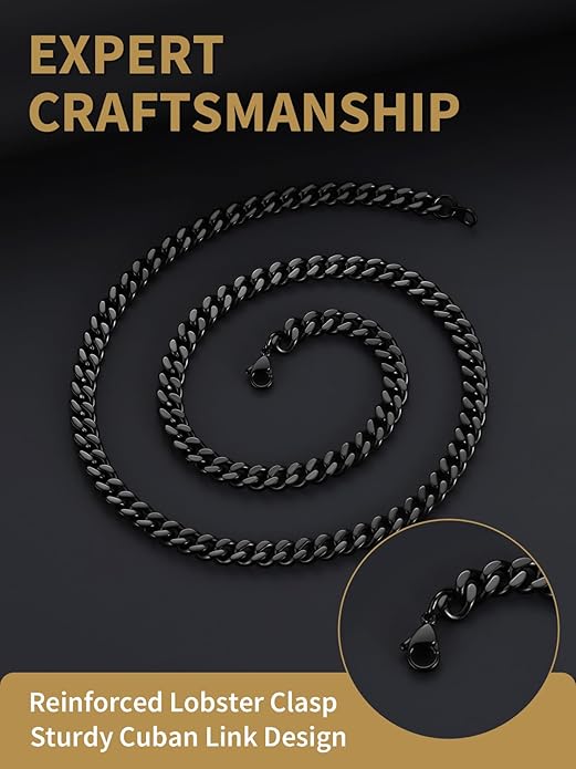 FindChic Men Curb Chain Necklace 18K Gold Plated/Stainless Steel/Black Chunky Double Tight Cuban Link Hip Hop Neck Chains for Men Boys 3.5MM/5MM/6MM/7MM/9MM/12MM 14''-30'' 8 Length Options (Send Gift Box)