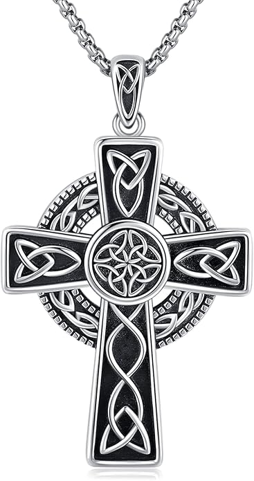 Midir&Etain Celtic Cross Necklace 925 Sterling Silver Cross Pendant Necklace Celtic Viking Irish Jewelry Religious Protective Gift for Men Women