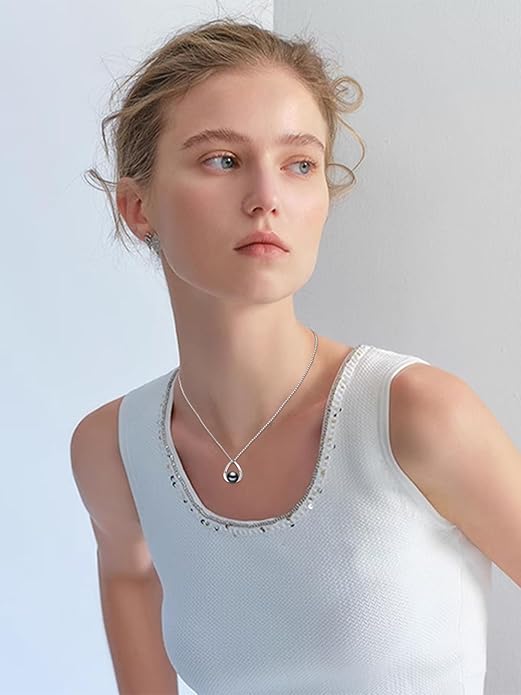 KANNSOAR Tahitian Black Pearl Pendant Necklace AAAA 18K White Gold Plated 925 Sterling Silver Black Pearl Jewelry Gift for Women Mother Wife Her for Anniversary Christmas Birthday