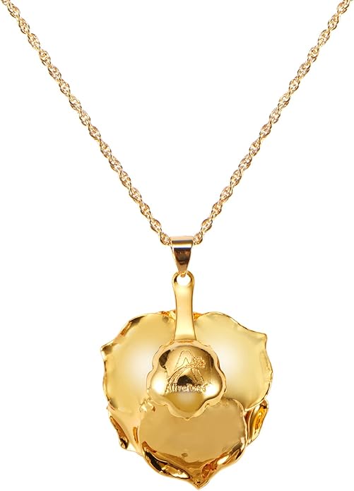 AliveRose Real Rose Gold Dipped Necklace Gifts for Women, 24K Gold Dipped Rose Pendant Necklace Jewelry Mothers Day Anniversaries Birthday Christmas Special Occasions Gifts for Her Mom Wife