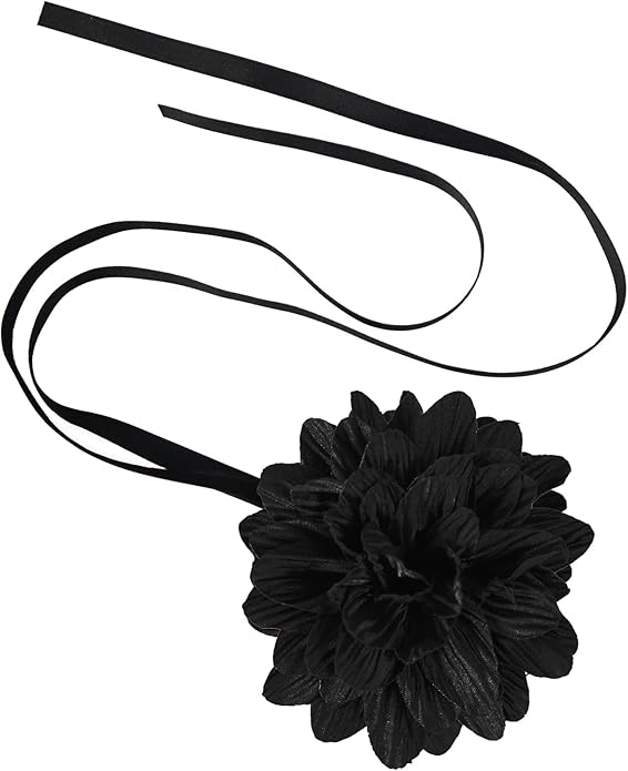 Black Choker Camellia Flower Lace-up Necklace For Women