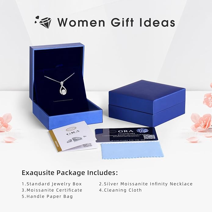 geweio 1.5CT Moissanite Infinity Pendant Necklace in Gift Box|Anniversary Wedding Gifts for Women Wife Her|S925 Sterling Silver 18K White Gold/Gold Filled|Jewelry for Birthday Christmas Valentines Day