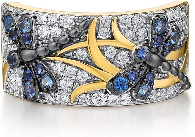 Santuzza 14K Gold Plated Dragonfly Ring Cubic Zirconia 925 Sterling Silver Butterfly Ring