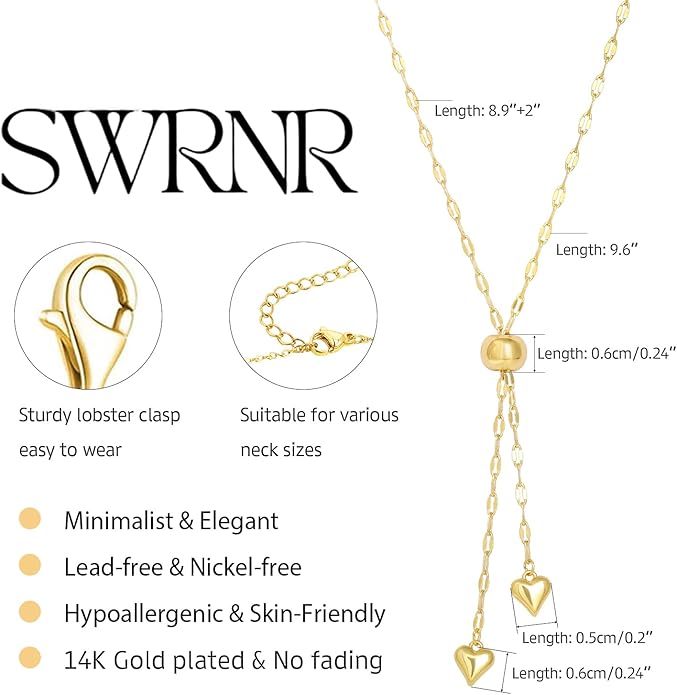 Lariat Necklace for Women, Dainty 14K Gold/Silver Plated Long Necklaces for Women Trendy Simple Layered Y-Shaped Drop Pendant Necklace Adjustable Gold Jewelry Gifts For Her Christmas Stocking Stuffer