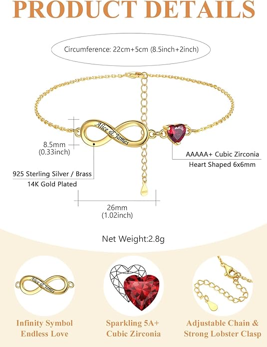 Custom4U Personalized Infinity Ankle Bracelets for Women 925 Sterling Silver Anklet Bracelet Endless Love Symbol Birthstone Charm Adjustable Foot Chain Jewelry Mothers Day Gifts for Mom Wife Women Her