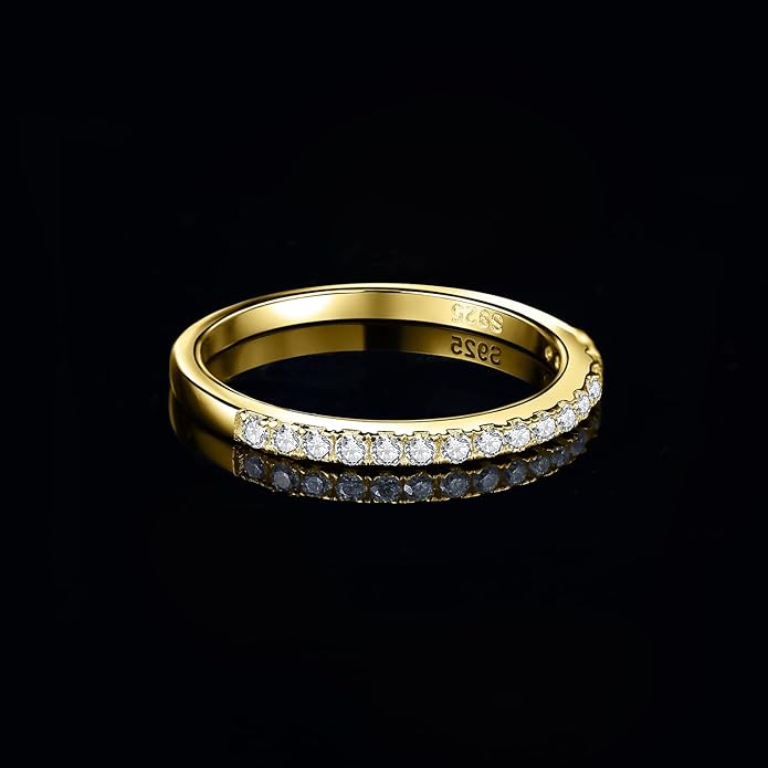 JewelryPalace 6 Stone Cubic Zirconia Half Eternity Stackable Wedding Rings for Women, 14K White Yellow Rose Gold Plated 925 Sterling Silver Promise Rings for Her, Simulated Diamond Wedding Band Ring