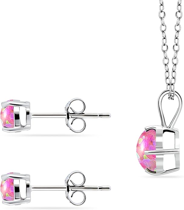 Jewelry Sets for Women, Necklace and Earring Sets for Women, Birthstone Jewelry, Genuine or Synthetic Gemstone, Round Solitaire, Pendant Necklace, Stud Earrings, Sterling Silver Jewelry or Gold Flash
