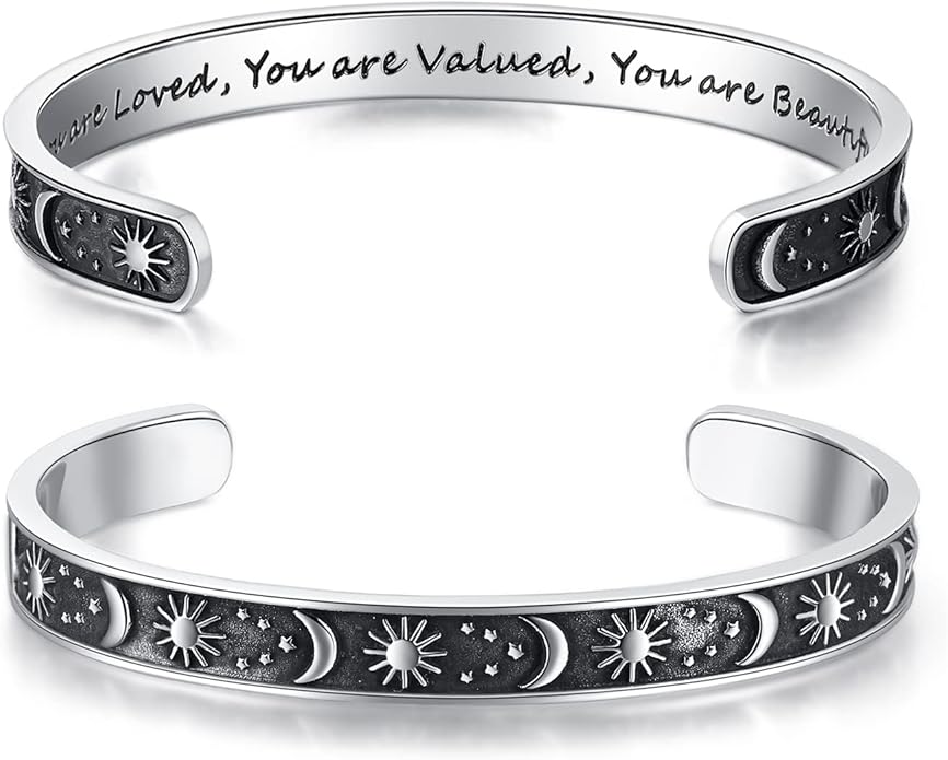 TONY & SANDY Inspirational Bracelets for Women Teen Girls Personalized Gifts for Daughter Granddaughter Mom Sister Friends Stainless Steel Engraved Cuff Birthday Easter Christmas