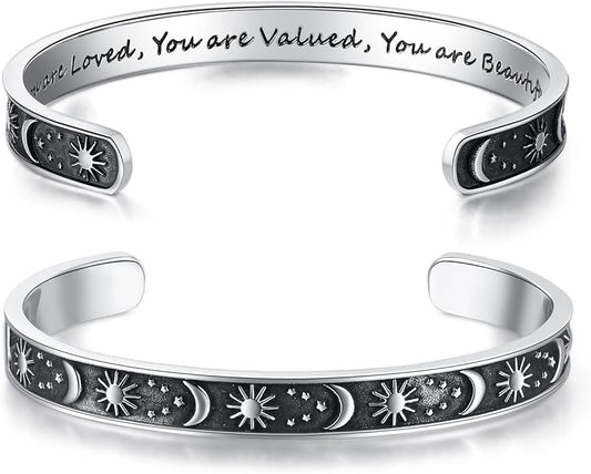 TONY & SANDY Inspirational Bracelets for Women Teen Girls Personalized Gifts for Daughter Granddaughter Mom Sister Friends Stainless Steel Engraved Cuff Birthday Easter Christmas