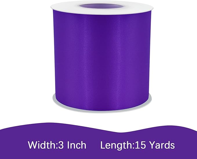 LEEQE Purple Satin Ribbon 3 inch X 15 Yards Polyester Ribbon for Gift Wrapping Very Suitable for Weddings Party Hair Bow Invitation Decorations and More
