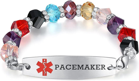 mnmoom 7.5 inch interchangeable Medical id bracelets for Women beads Medical alert bracelets with customize engraving