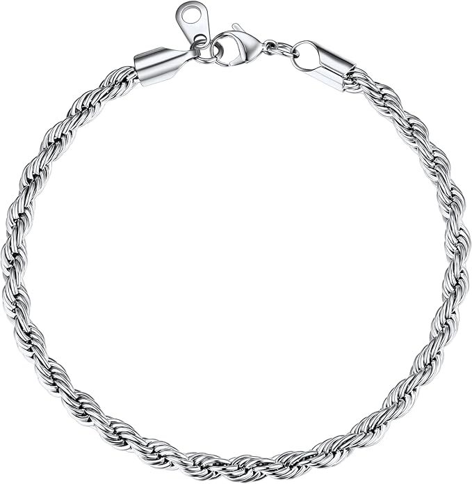 U7 Link Bracelets for Men, Cuban Link/Rope/Watch Band Solid Bracelet, Silver Black Gold Color Wrist Bracelet 3/6/9/12/15mm Width, 6.5/7.5/8.3 Inch Length, Hand Chain Jewelry for Mens Women
