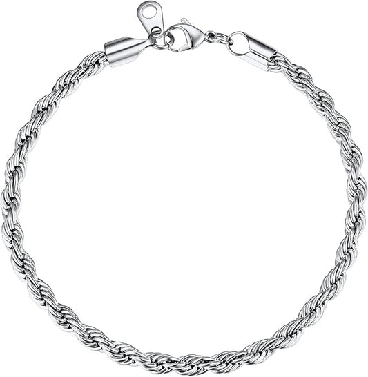 U7 Link Bracelets for Men, Cuban Link/Rope/Watch Band Solid Bracelet, Silver Black Gold Color Wrist Bracelet 3/6/9/12/15mm Width, 6.5/7.5/8.3 Inch Length, Hand Chain Jewelry for Mens Women