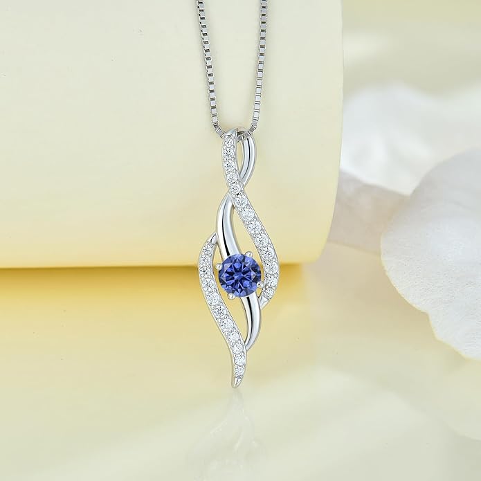 Women Infinity Necklace 925 Sterling Silver Twist Birthstone Pendant with Chain 5A Cubic Zirconia Jewelry