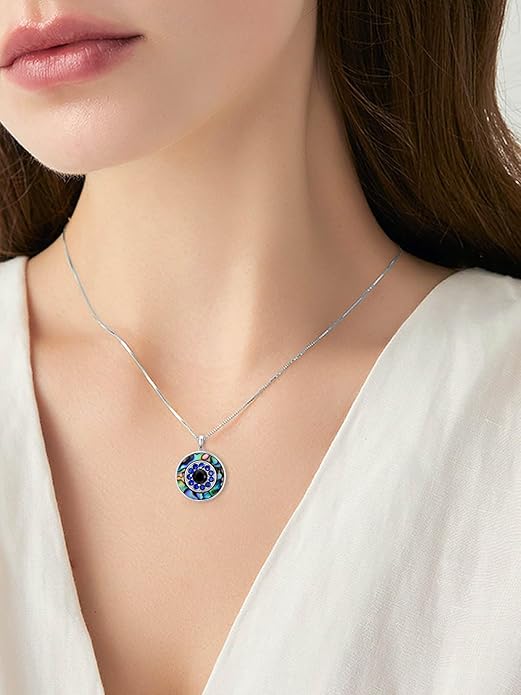 WINNICACA Sterling Silver Evil Eye Necklace Protection Crystal Pendant for Women Good Luck Vintage Evil Eye Pendant Jewelry Birthday Gifts for Women Friend Female