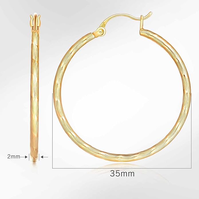 14K Gold Hoop Earrings - Large Hoop Earrings for Women - Hypoallergenic Gold Jewelry (35mm*2mm)