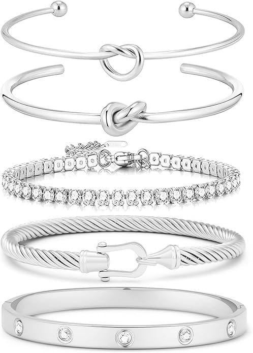 FAFUGA 18 K Gold Plated Love Bangle Bracelet Stack Cuff Jewelry for Women Jewelry Set for Women Gift with Box