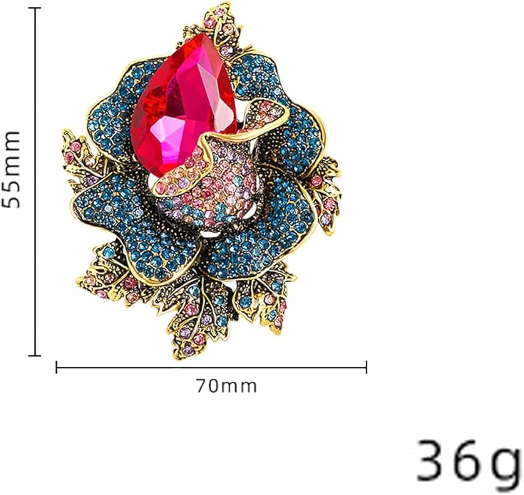 Rhinestone Flower Brooch For Women Crystal Rose Flower Brooch Pin Big Size Rhinestone Crystal Flowers Broochs Stylish Rhinestone Rose Flowers Pin Elegant Clothing Hat Bag Accessories