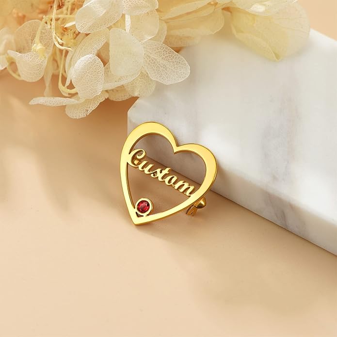 Custom4U Custom Name Pin Personalized Brooch Pins for Women Men Stainless Steel Name Tag with Letters/Initials - Silver/Gold/RoseGold/Black Customized Jewelry Gifts for Birthday Wedding Business Party