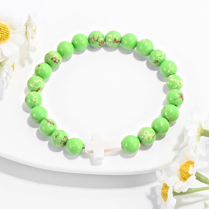 VIBILIA Cross Beaded Bracelets for Women, Inspirational Natural Heart Religious Bracelets for Women, Birthday Christian Gifts for Women on Thanksgiving Christmas Gifts