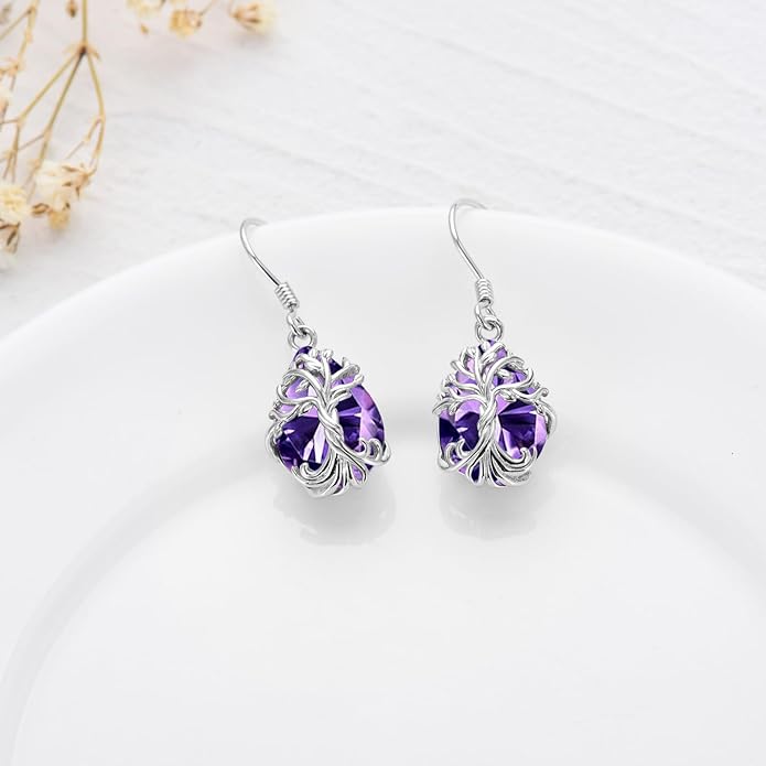 TOUPOP Tree of Life Earrings 925 Sterling Silver Family Tree Dangle Drop Earrings Crystal Jewelry Birthday Christmas Gifts for Women Her