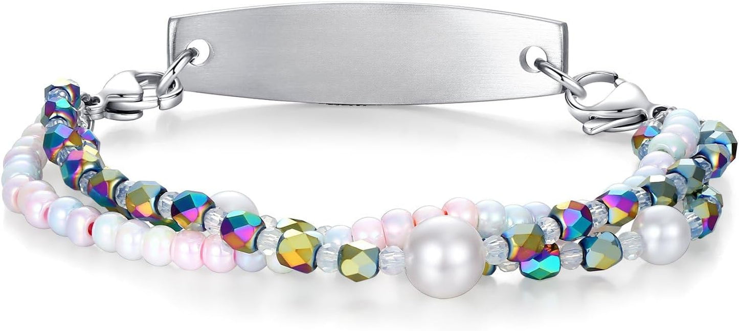 mnmoom 7.5 inch interchangeable Medical id bracelets for Women beads Medical alert bracelets with customize engraving