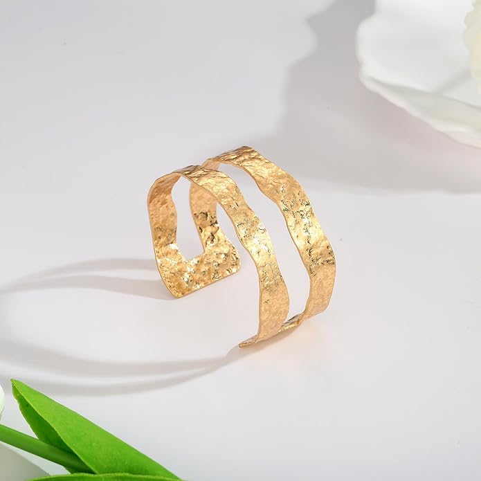 Gold Cuff Bracelet for Women Chunky Multi-layer Cross Wire Open Bracelet Hollow Wide Cuff Bracelets Adjustable Gold Open Cuff Bangle Bracelet