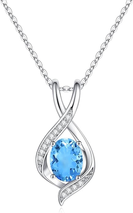 SMILEST Christmas Gifts for Women - 925 Sterling Silver Oval Sparkle Birthstone Pendant Necklace, Gemstone Pendant Anniversary Birthday Gifts for Women Wife Girlfriend Mom Grandma Birthstone Necklace