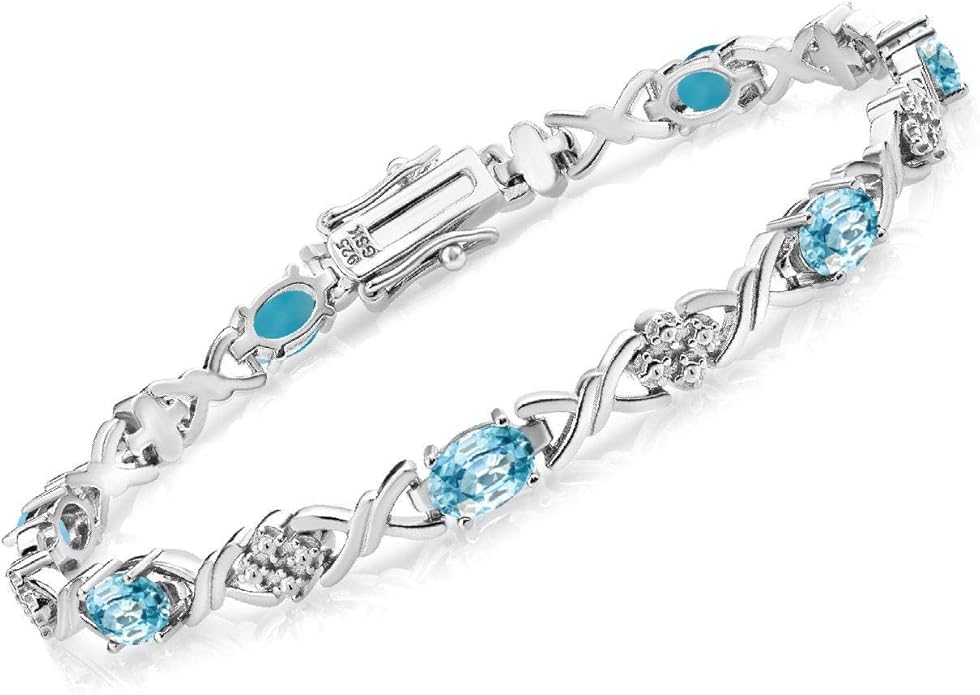 Gem Stone King 2-4 Cttw Infinity Link Gemstone Birthstone Tennis Bracelet for Women | 925 Sterling Silver | Oval 6X4MM | 7 Inch with Secure Clasp | Fine Jewelry for Her Mom Wife Anniversary
