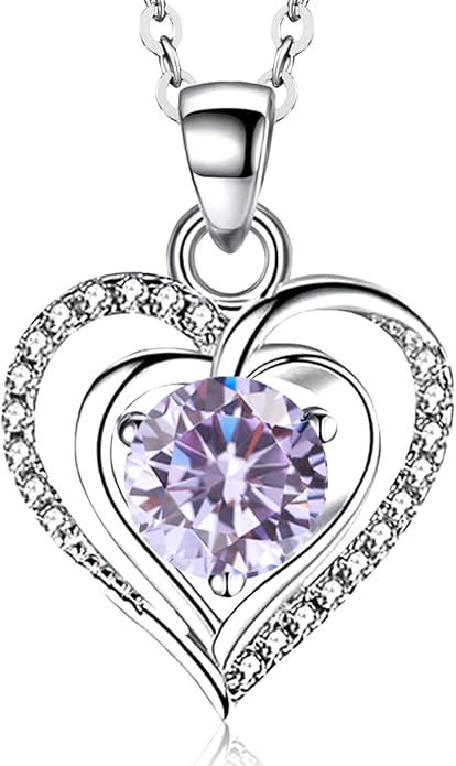 RIVIKO Heart Birthstone Pendant Necklace for Women 925 Sterling Silver Zirconia Necklaces Wedding Anniversary Birthday Mothers Day Jewelry Gifts For Her Mother Wife