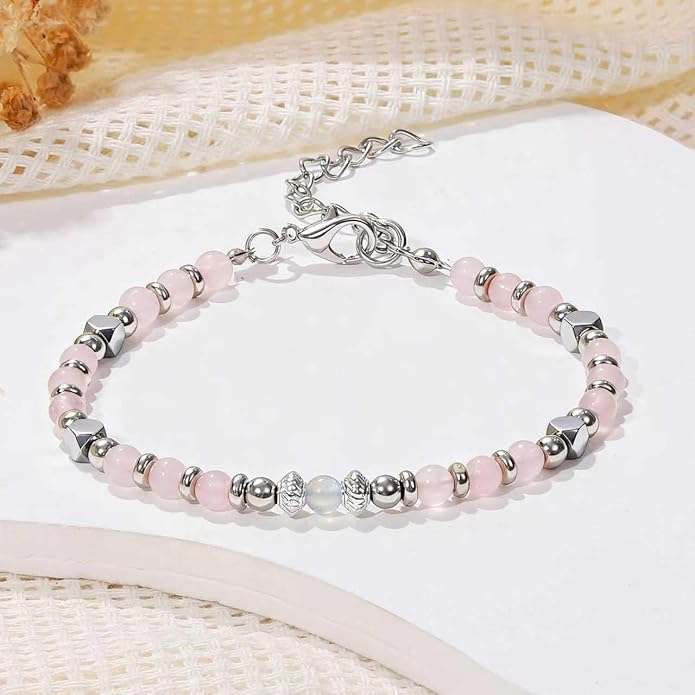 Moonstone Beaded Bracelet for Women - Calming & Empowering Healing Crystal Jewelry, Adjustable Chakra Balancing Gift for Mom, Sister, Daughter - Birthday Christmas