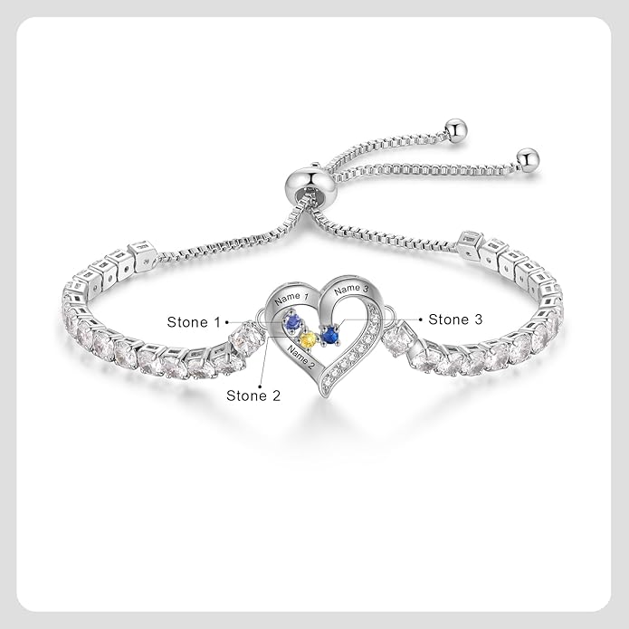 Personalized Name Birthstone Bracelet for Women, Mothers Bracelet with Birthstones, Mothers Day, Christmas, Birthday Gift for Mom Grandma Wife