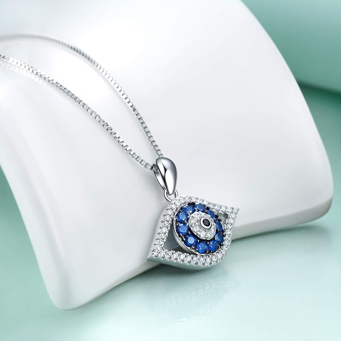 PEIMKO Evil Eye Pendant Necklace 925 Sterling Silver Greek Protection Jewelry for Women