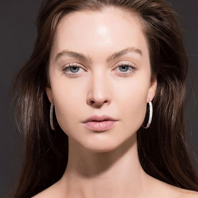 925 Sterling Silver Earrings Large Rhinestone Hoop Earrings Big Cubic Zirconia Hoop Earrings Thin Rhinestones Round Hoop Earrings for Women 20/30/40/50/60/70mm Sparkly Hoops With Crystals for Womens