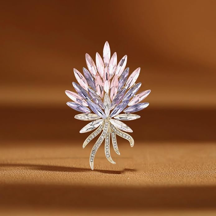Sparkling Rhinestone Flower Brooch Pin Premium Blue Purple Crystal Flower Brooch Lapel Pins Vintage White Rose Broochs Clothes Hat Bag Dress Clothing Jewelry for Women