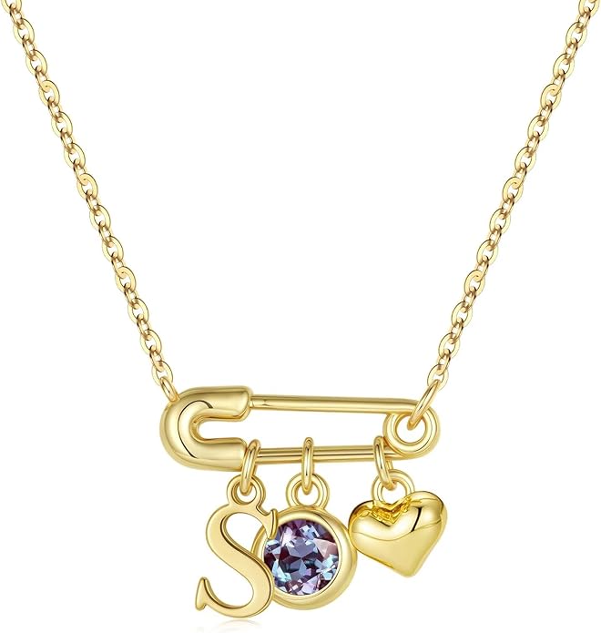 MONOOC Christmas Gifts for Women Girls - 14K-Gold-Plated Dainty Paperclip Heart Initial Necklace Birthstone Necklace Jewelry Birthday Gifts for Women Her Mom Friend Wife Sister