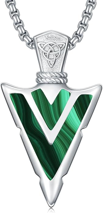 Suiknsn Arrowhead Necklace for Men Women 925 Sterling Silver Turquoise Malachite Celtic/Eye of Horus/Viking Arrow Pendant Amulet Jewelry Gifts Native American Necklace