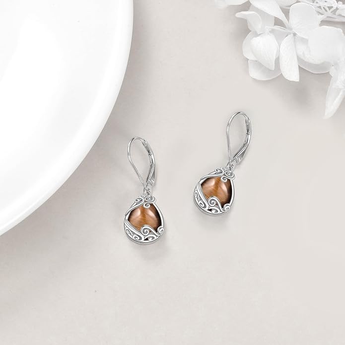 Moonstone Filigree Drop Dangle Teardrop Earrings 925 Sterling Silver Moonstone Leverback Earrings for Women Jewelry Gifts