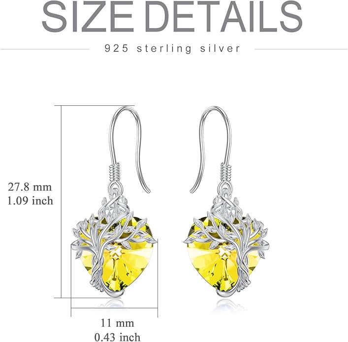 TOUPOP Tree of Life Earrings 925 Sterling Silver Family Tree Dangle Drop Earrings Crystal Jewelry Birthday Christmas Gifts for Women Her