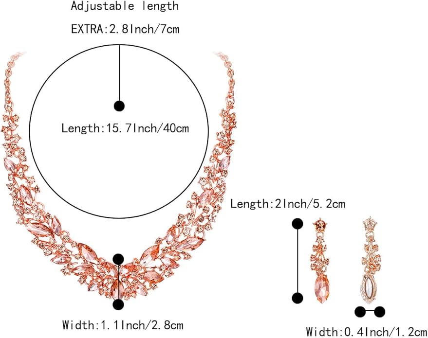 BriLove Women's Wedding Bridal Austrian Crystal Marquise Cluster Collar Necklace Dangle Earrings Set