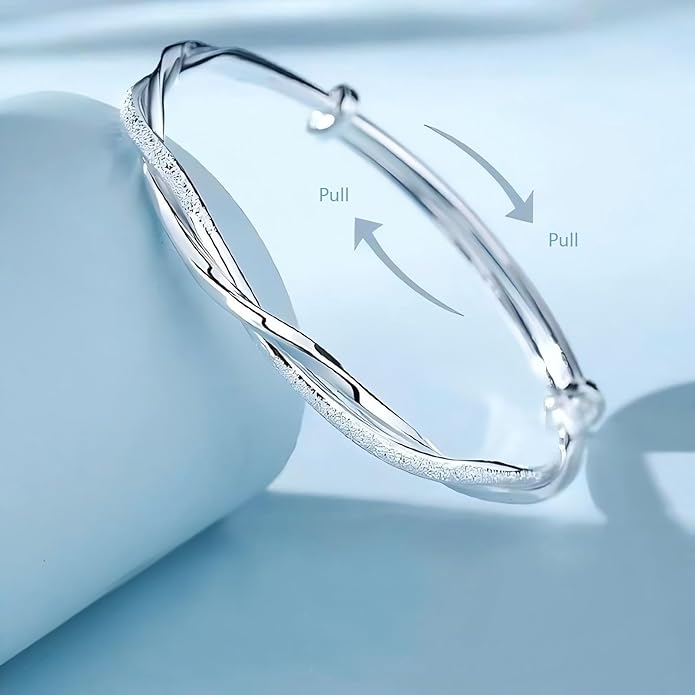 S925 Silver Bangle Bracelet for Women, Elegant Women‘s Sterling Silver Bracelet Bangle Adjustable 6.4-7.8 inches Small Size