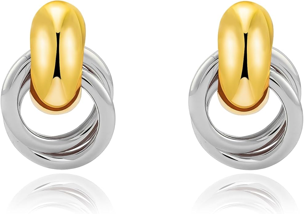 NIXMAX Chunky Small Knot Earrings Gold Silver Geometric Earrings for Women Dainty Gold and Silver Plated Dangle Drop Earrings Hypoallergenic and Lightweight Fashion Trendy Jewelry Gifts