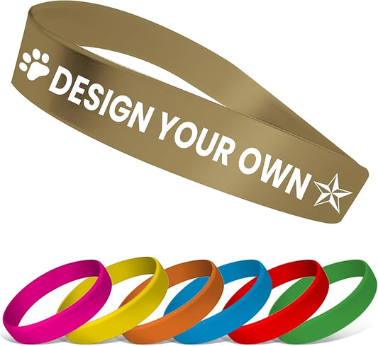 USMG Custom One Color Print Rubber Bracelets Silicone Wristbands - Add a Message - Personalized for Motivation, Events, Support, Fundraisers