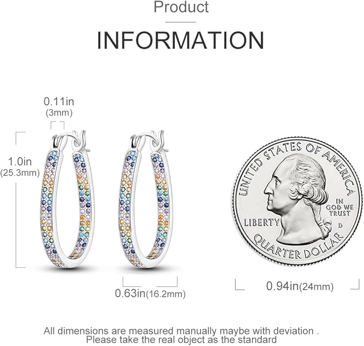 NARMO 925 Sterling Silver Hoop Earrings for Women Hypoallergenic Lightweight Simple Huggie Hoop Earrings Twisted Hoop Earrings Colorful Cubic Zirconia Hoop Earrings Rainbow Hoop Earrings