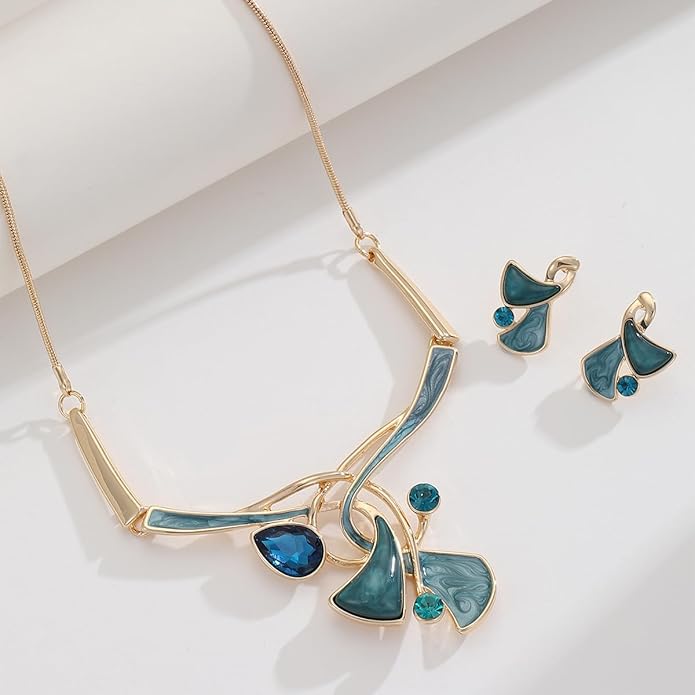 Chunky Statement Jewelry Set Vintage Retro Leaf Flower Floral Geometric Bohemian Boho Bib Necklace Earring Set Fashion Costume Jewelry for Women Girls Wedding Party Prom Unique Gift