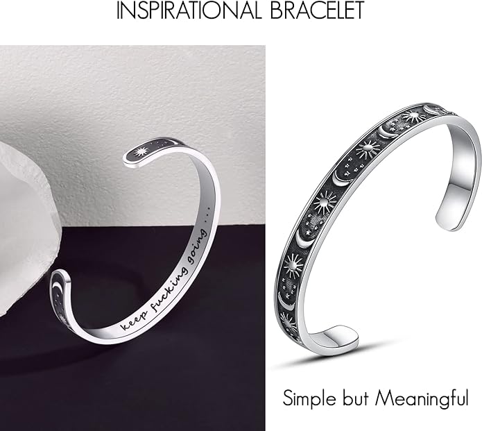 TONY & SANDY Inspirational Bracelets for Women Teen Girls Personalized Gifts for Daughter Granddaughter Mom Sister Friends Stainless Steel Engraved Cuff Birthday Easter Christmas