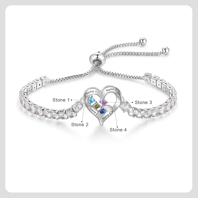 Personalized Name Birthstone Bracelet for Women, Mothers Bracelet with Birthstones, Mothers Day, Christmas, Birthday Gift for Mom Grandma Wife