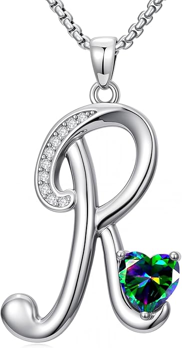 Christmas Gifts for Women Alphabet A to Z Initial Birthstone Pendant Necklaces for Women - 18k White Gold Plated Personalized Name Jewelry Valentine Mothers Day Birthday Gifts for Women Her Girlfriend