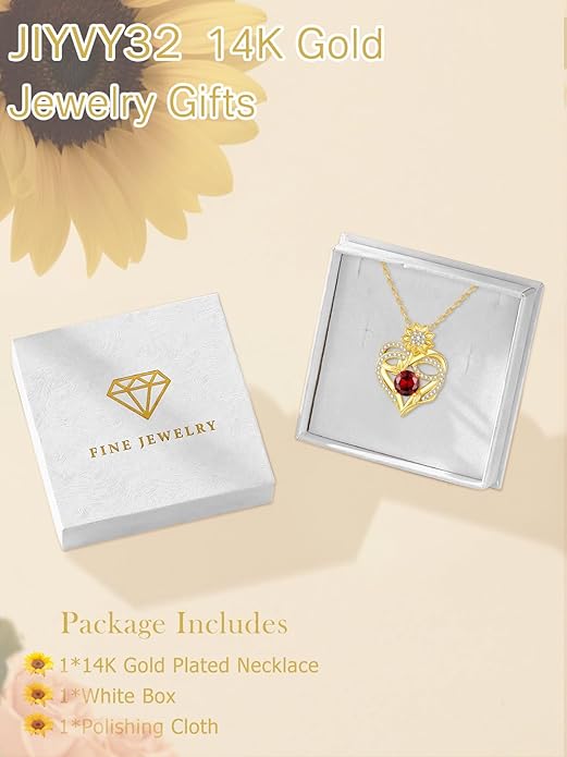 14K Gold Sunflower Birthstone Necklace for Women Infinity Love Heart Necklace Christmas Valentines Mothers Day Anniversary Birthday Gifts for Her Mom Wife Girlfriend Daughter
