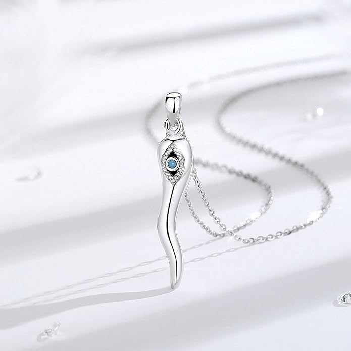 INFUSEU 925 Sterling Silver Italian Horn Evil Eye Necklace for Women Men Good Luck Protection Gifts